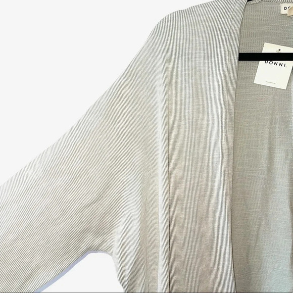 DONNI. NWT Cream Striped Pocket Open Front Cardigan One Size Women’s - Picture 3 of 13